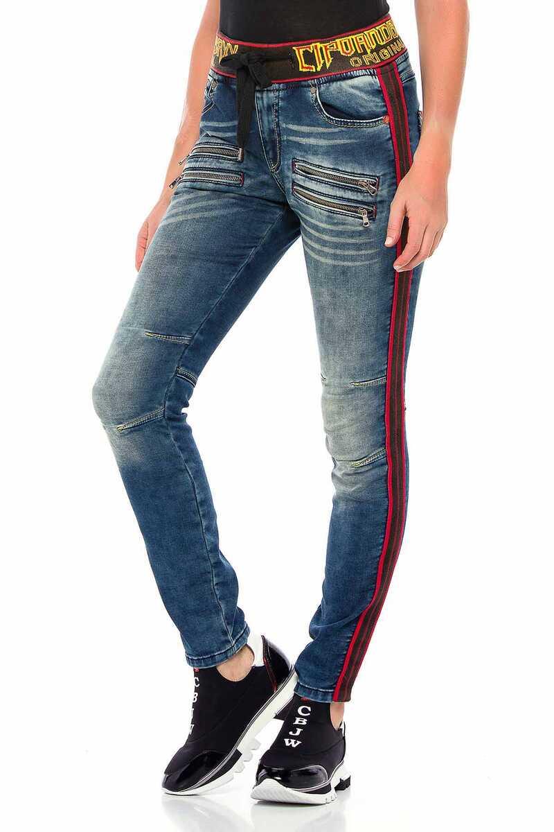 WD384 Women's slim-fit jeans with trendy side stripes