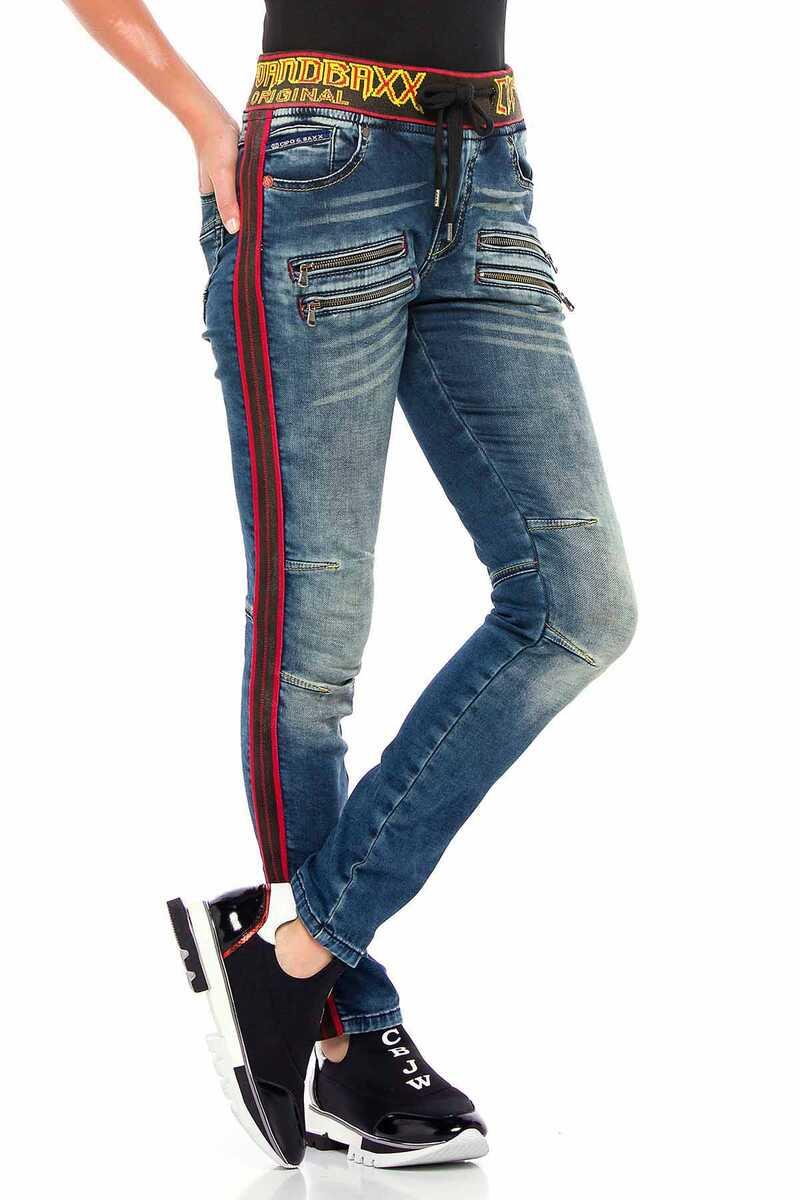 WD384 Women's slim-fit jeans with trendy side stripes