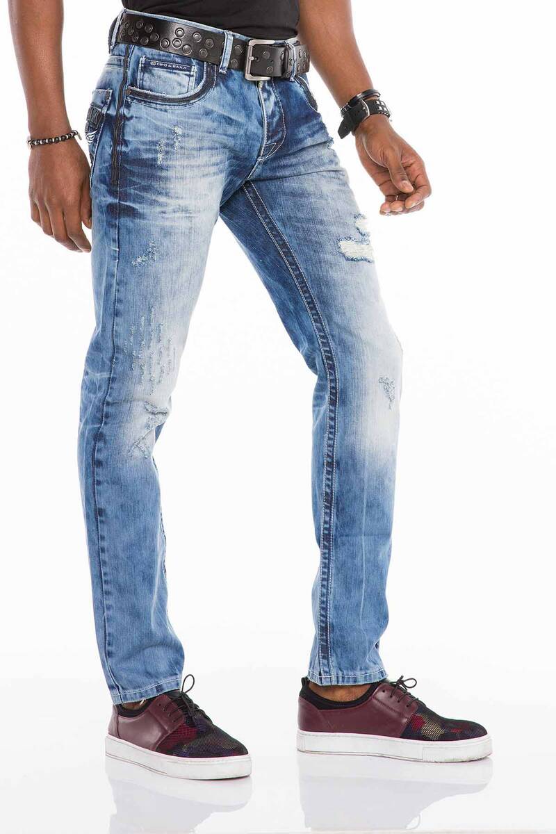 CD503 Men's comfortable jeans with fashionable embroidery in straight fit