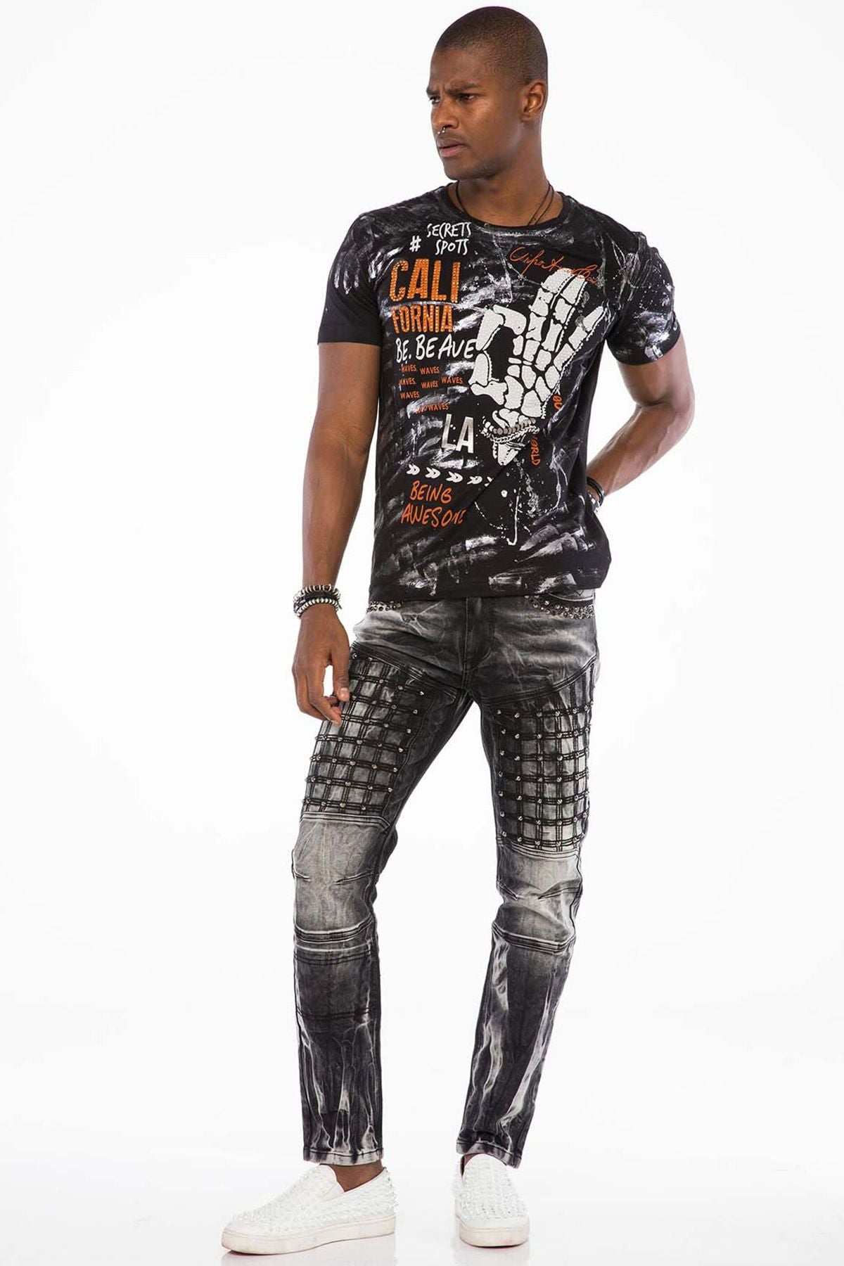 CD496 Men's Streetwear Jeans with Wash Pattern