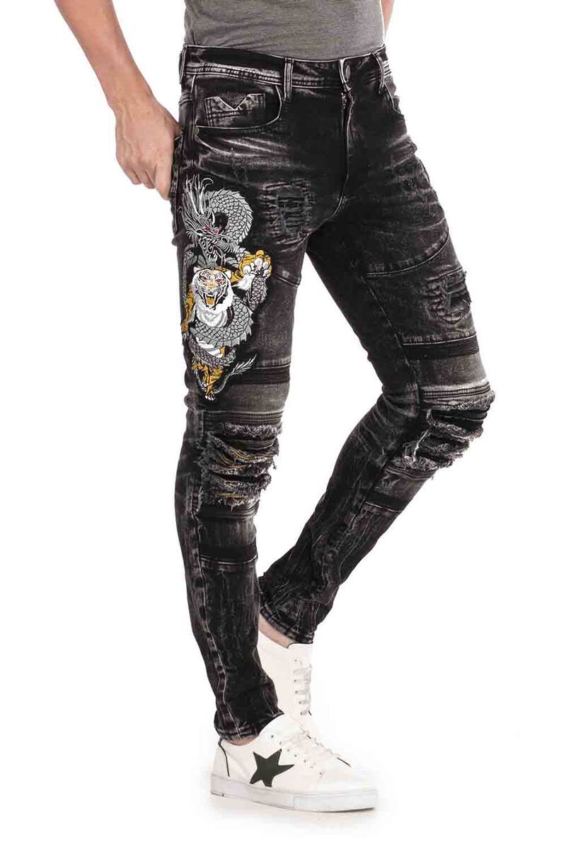 CD486 Men's slim-fit jeans with large animal motif