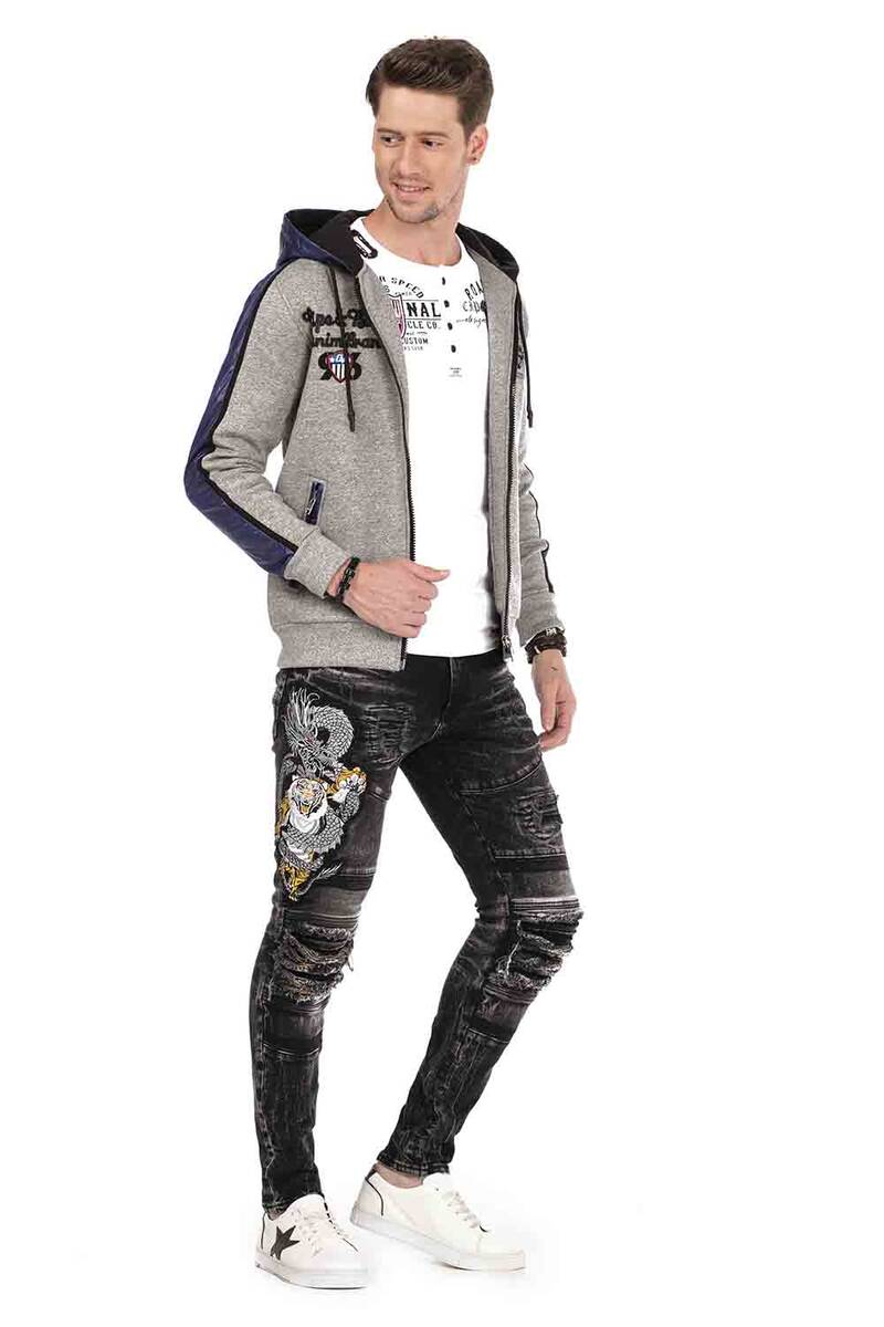 CD486 Men's slim-fit jeans with large animal motif