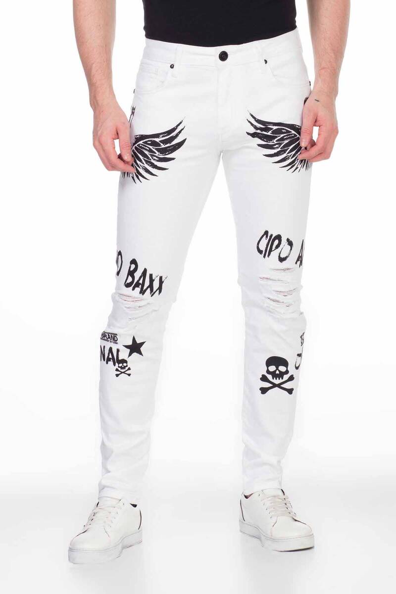 CD444 Men's skinny jeans with great print motifs in straight fit