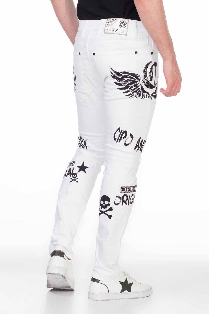 CD444 Men's skinny jeans with great print motifs in straight fit