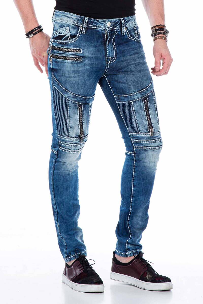 CD437 Men's comfortable jeans with cool decorative zippers