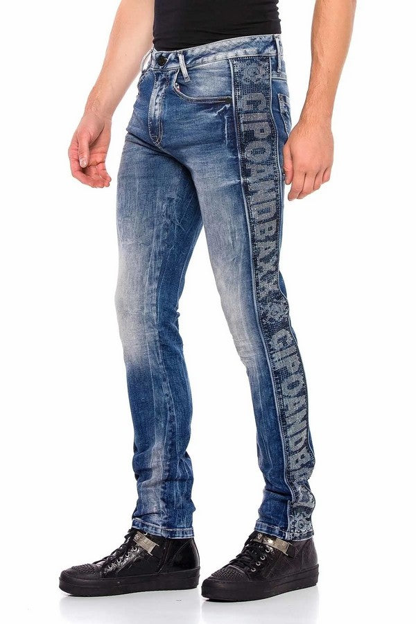 CD579 Men's comfortable jeans with brand logo on the side