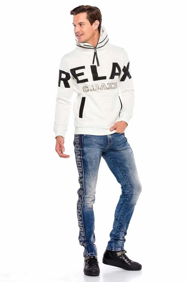 CD579 Men's comfortable jeans with brand logo on the side
