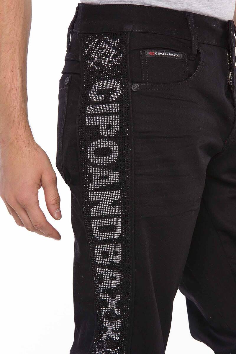 CD578 Men's comfortable jeans with glitter side stripes