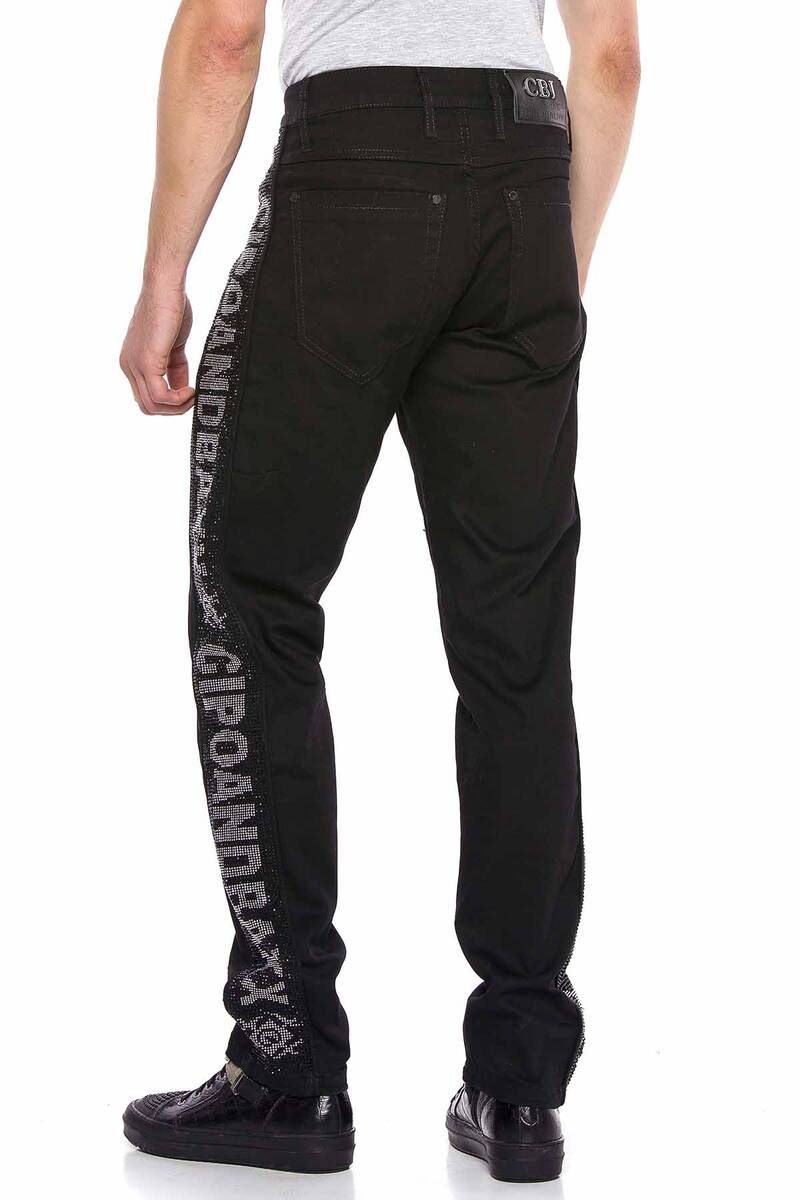 CD578 Men's comfortable jeans with glitter side stripes