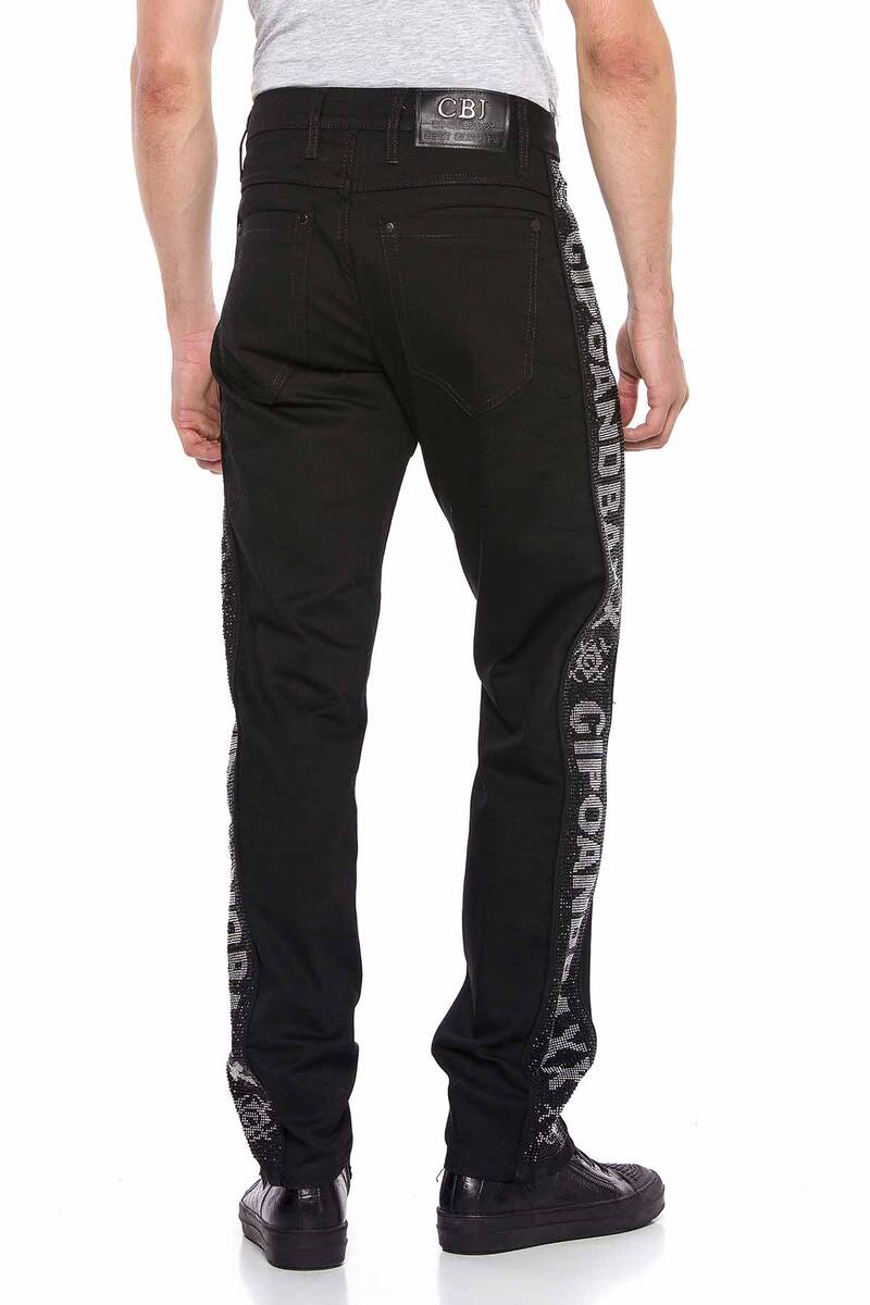 CD578 Men's comfortable jeans with glitter side stripes