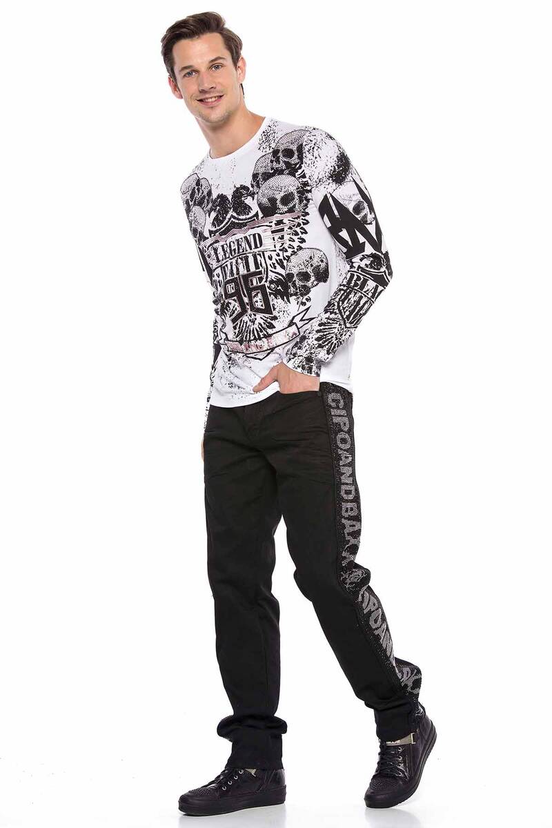CD578 Men's comfortable jeans with glitter side stripes