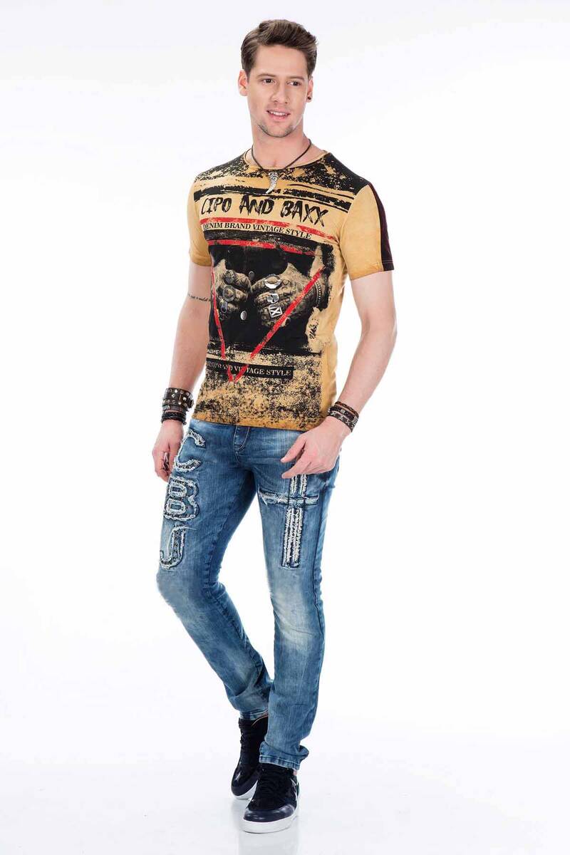 CD431 Men's slim-fit jeans with rivets and patches in straight fit