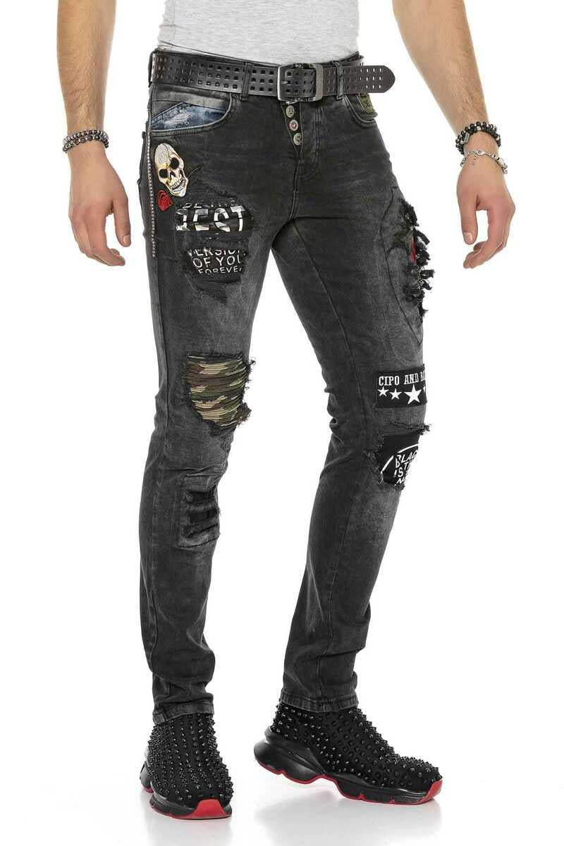 CD408 Men's comfortable jeans with tapered patches