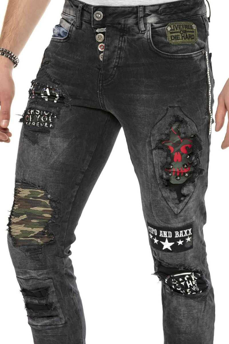 CD408 Men's comfortable jeans with tapered patches