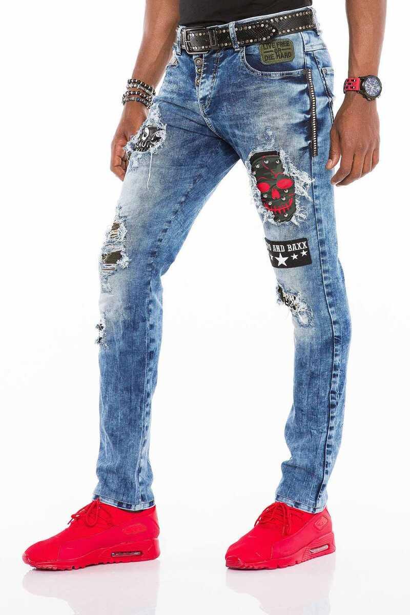CD408 Men's comfortable jeans with tapered patches