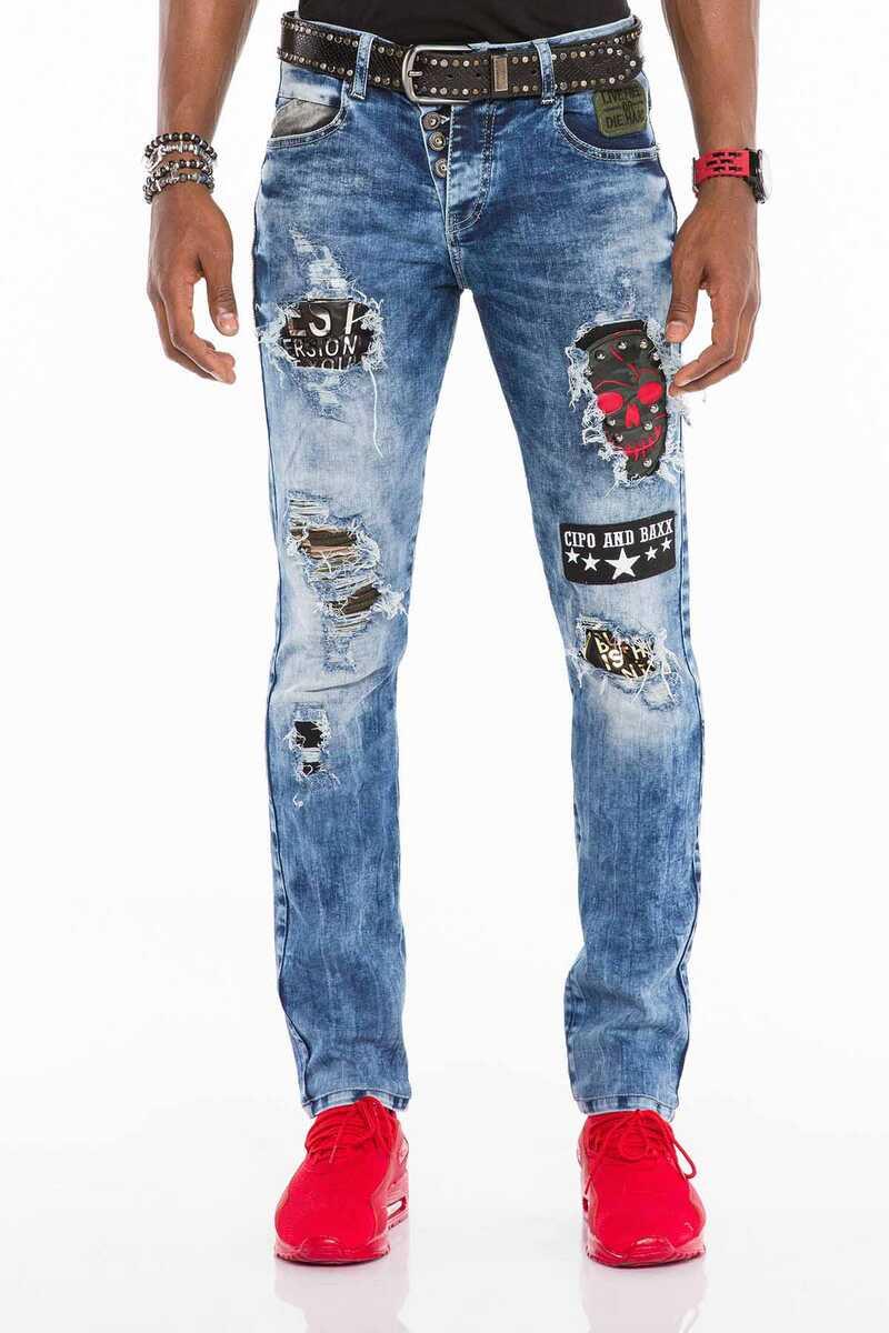 CD408 Men's comfortable jeans with tapered patches