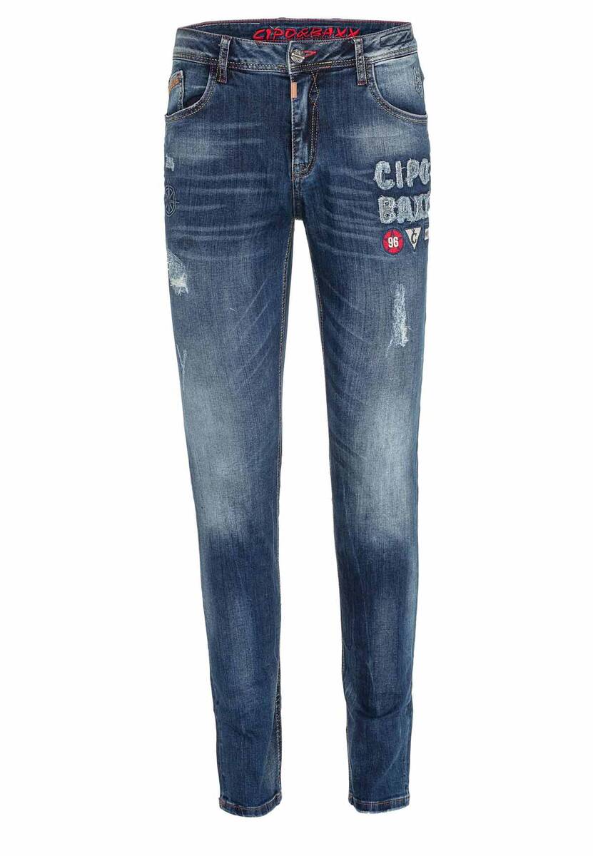 CD368 Men's comfortable jeans with patch in slim fit