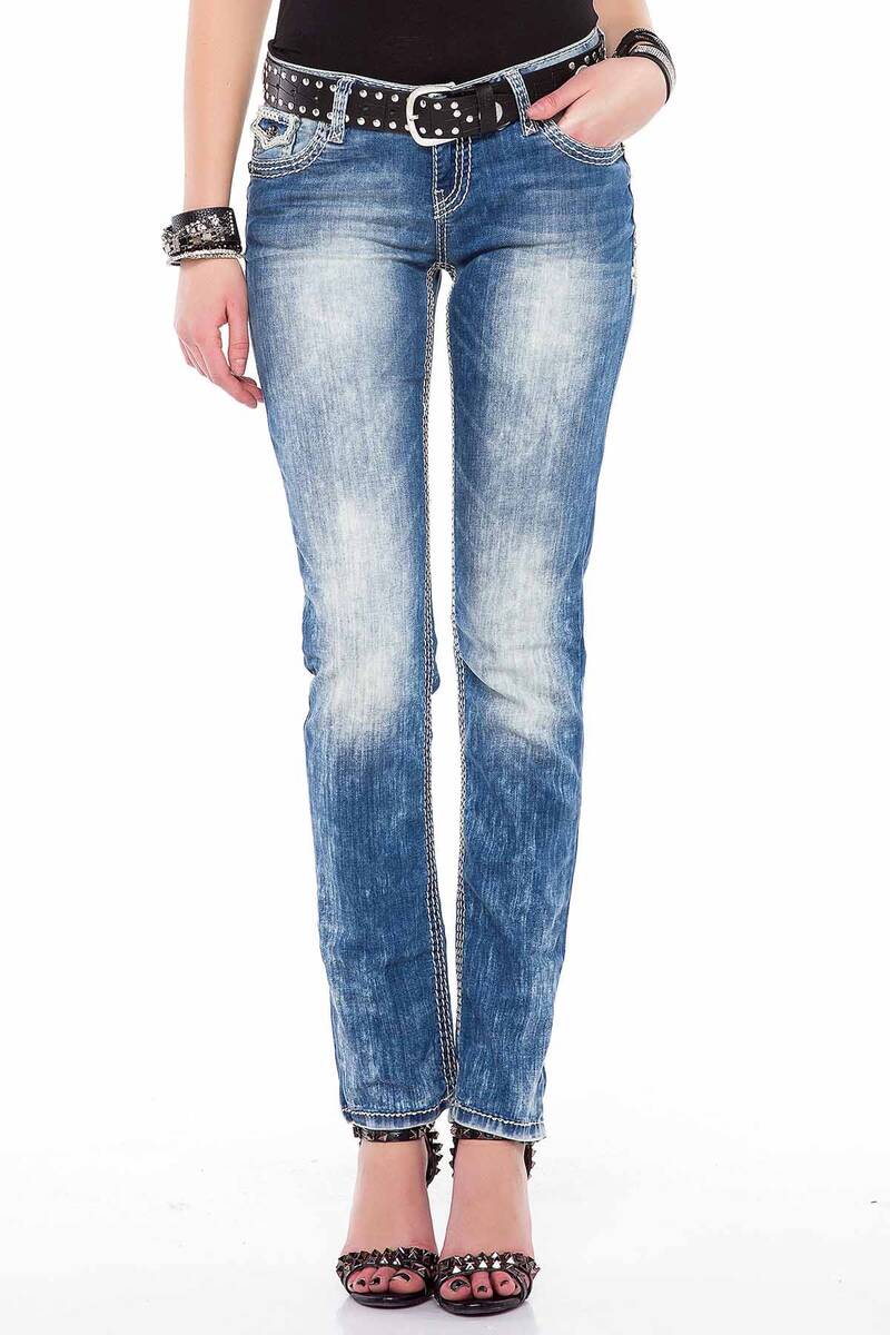 WD201 Women's Slim-Fit Jeans with White Stitching in Straight Fit