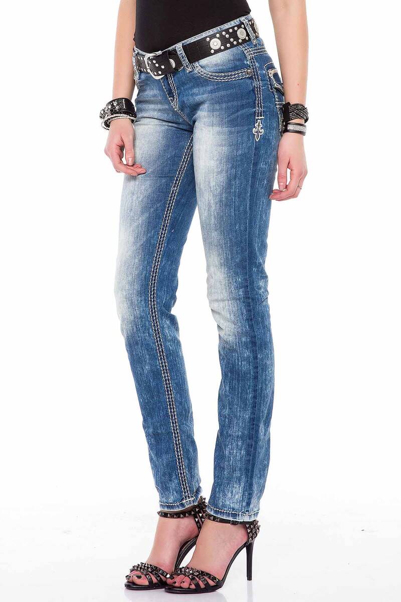 WD201 Women's Slim-Fit Jeans with White Stitching in Straight Fit