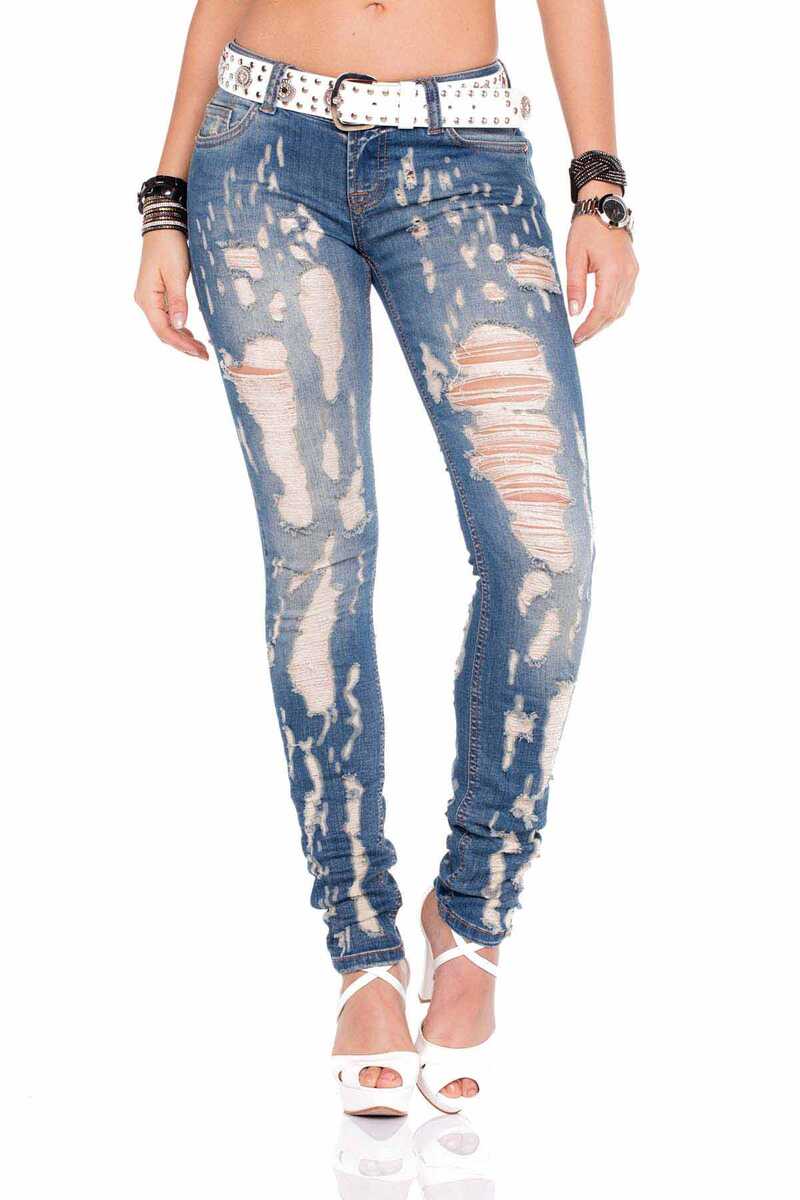 WD208 women's slim-fit jeans in a destroyed look