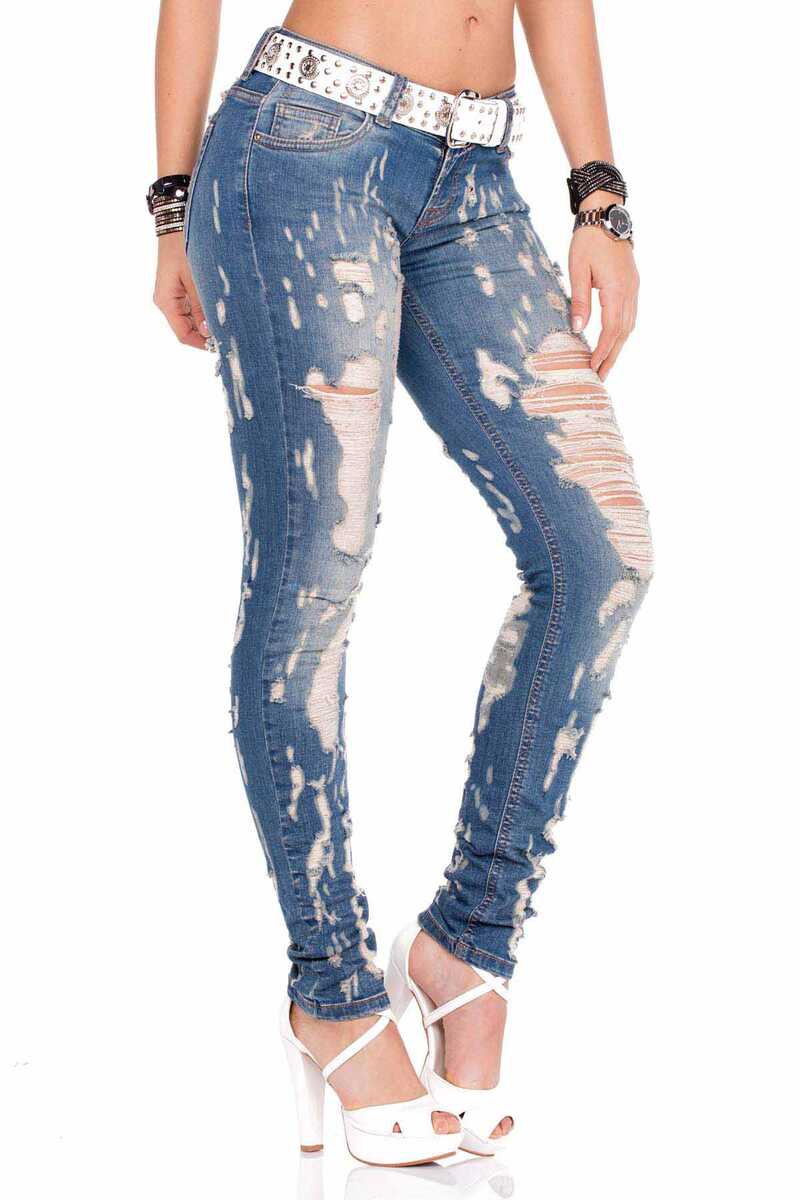 WD208 women's slim-fit jeans in a destroyed look