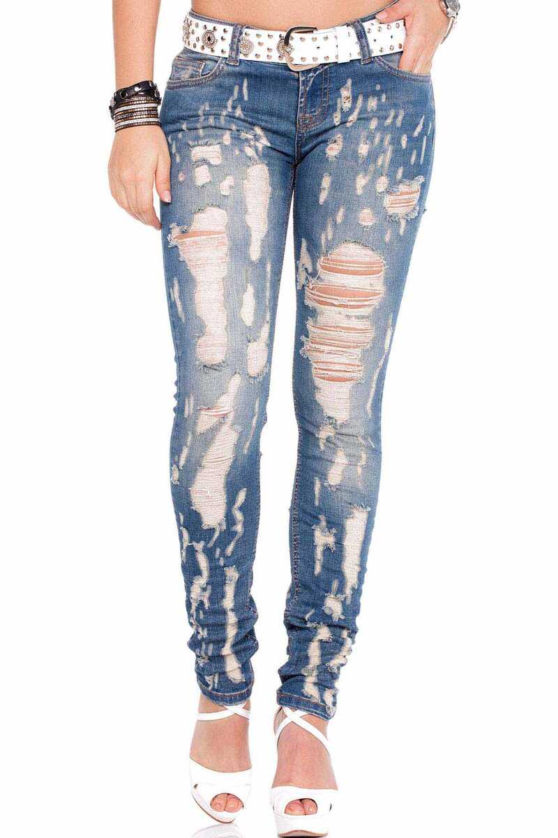 WD208 women's slim-fit jeans in a destroyed look