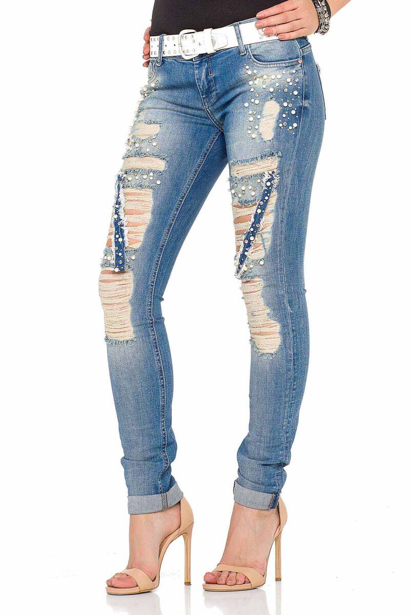 WD338 Women's comfortable jeans with special destroyed elements in skinny fit