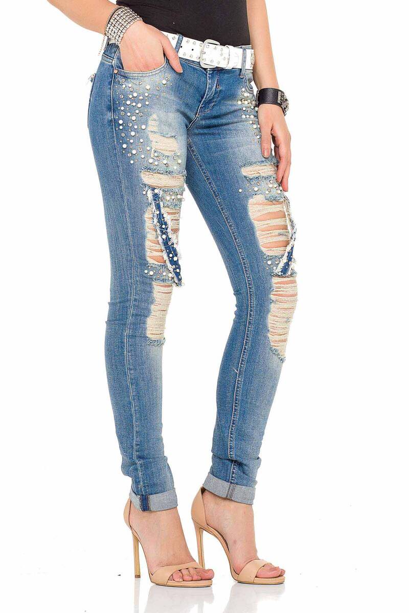 WD338 Women's comfortable jeans with special destroyed elements in skinny fit