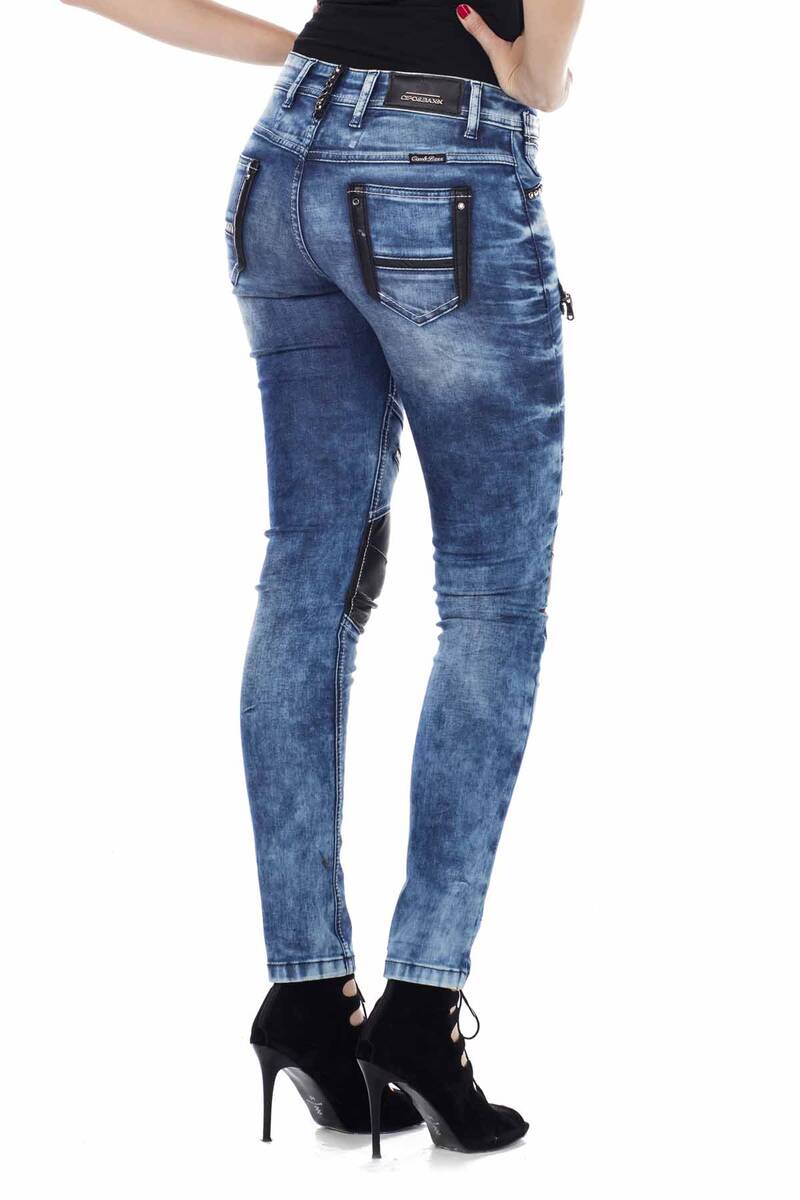 WD346 Women's skinny jeans with trendy appliqués