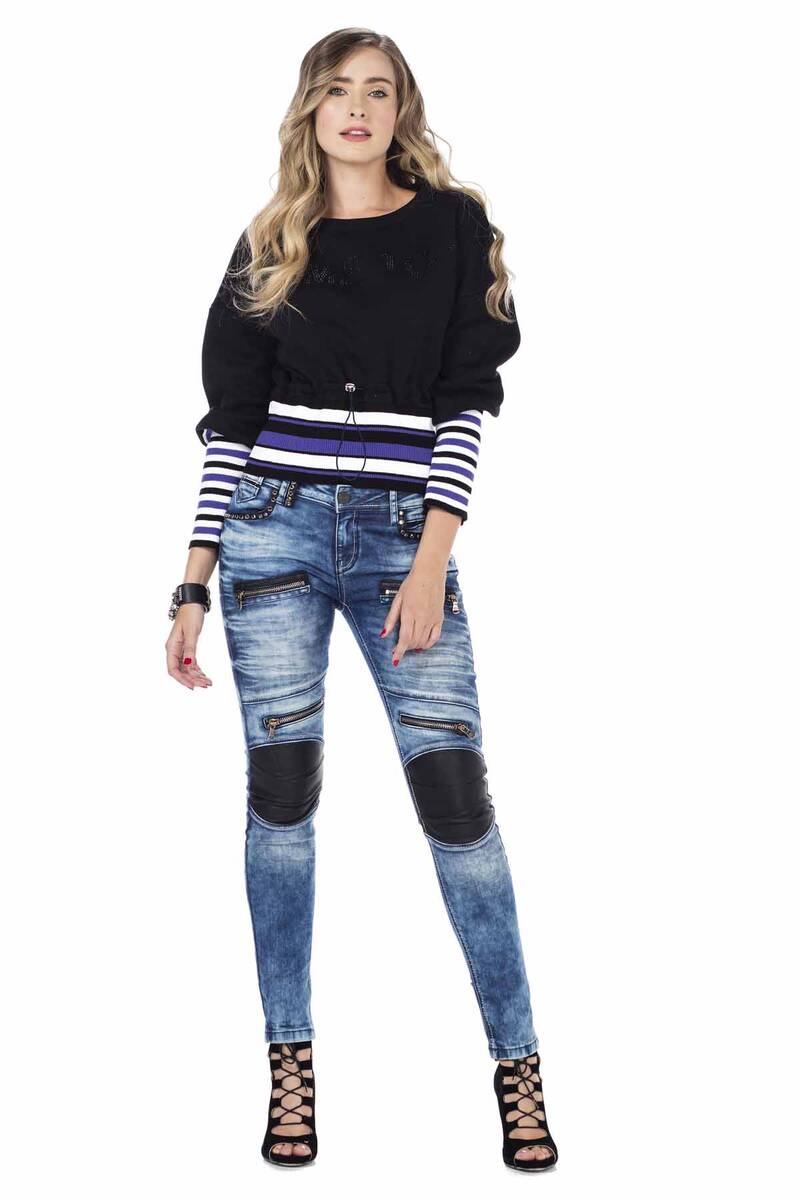 WD346 Women's skinny jeans with trendy appliqués