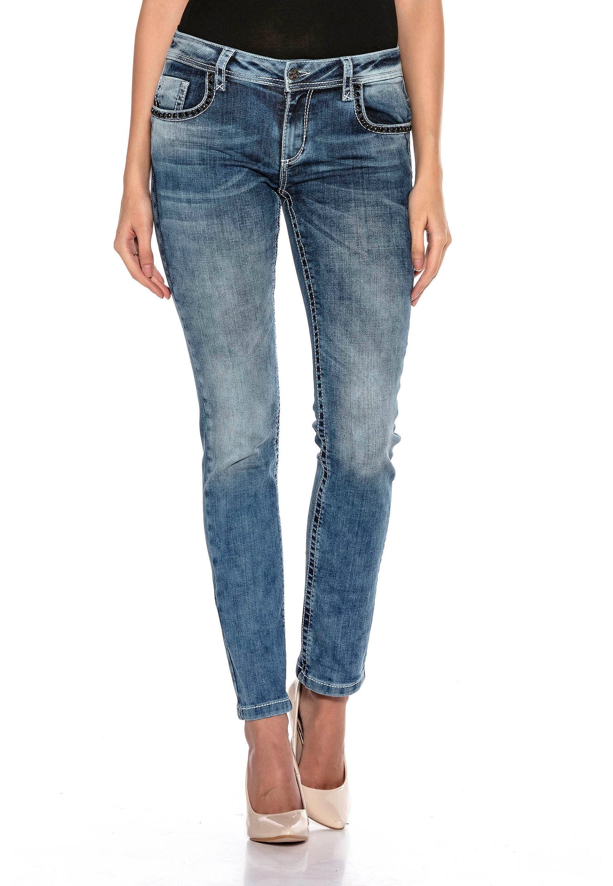 WD401 – Women's Jeans with Rhinestones and Embroidery