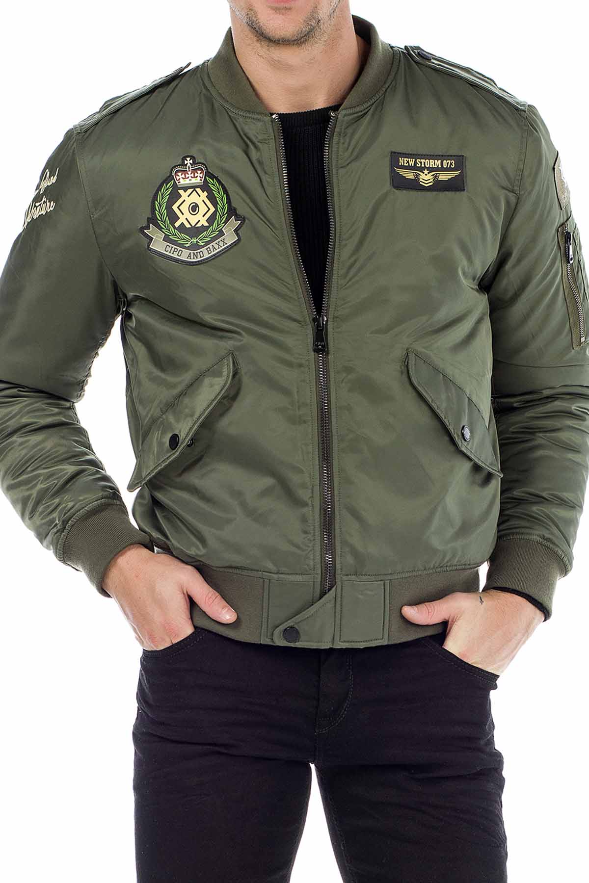 CM133 Men's Transitional Bomber Jacket – Lightweight & Striking | With Patch Details & Sporty Cut