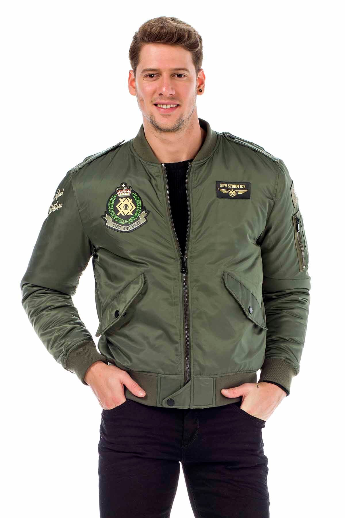 CM133 Men's Transitional Bomber Jacket – Lightweight & Striking | With Patch Details & Sporty Cut