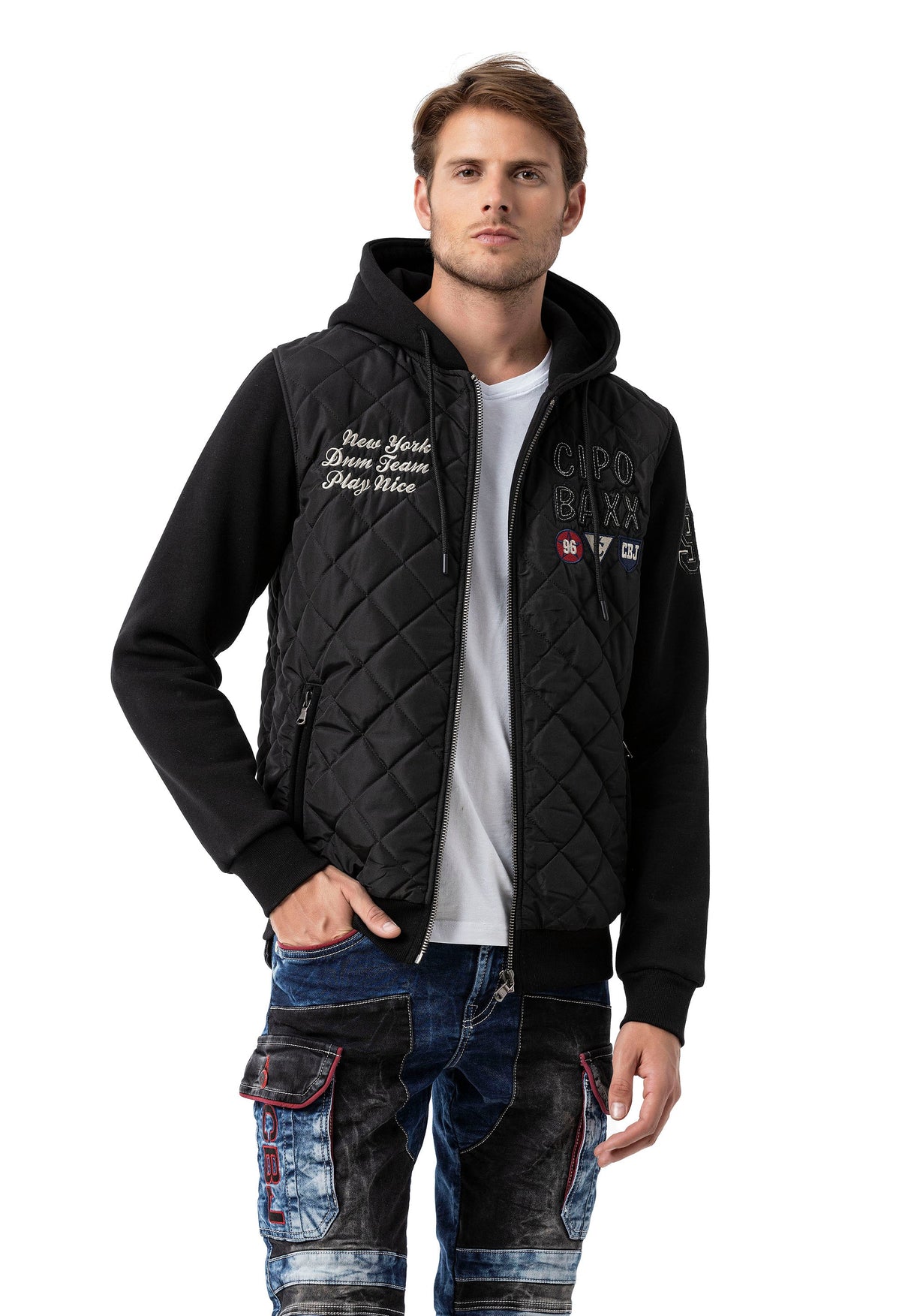 CJ303 Men's jacket with padded diamond pattern and sweat details