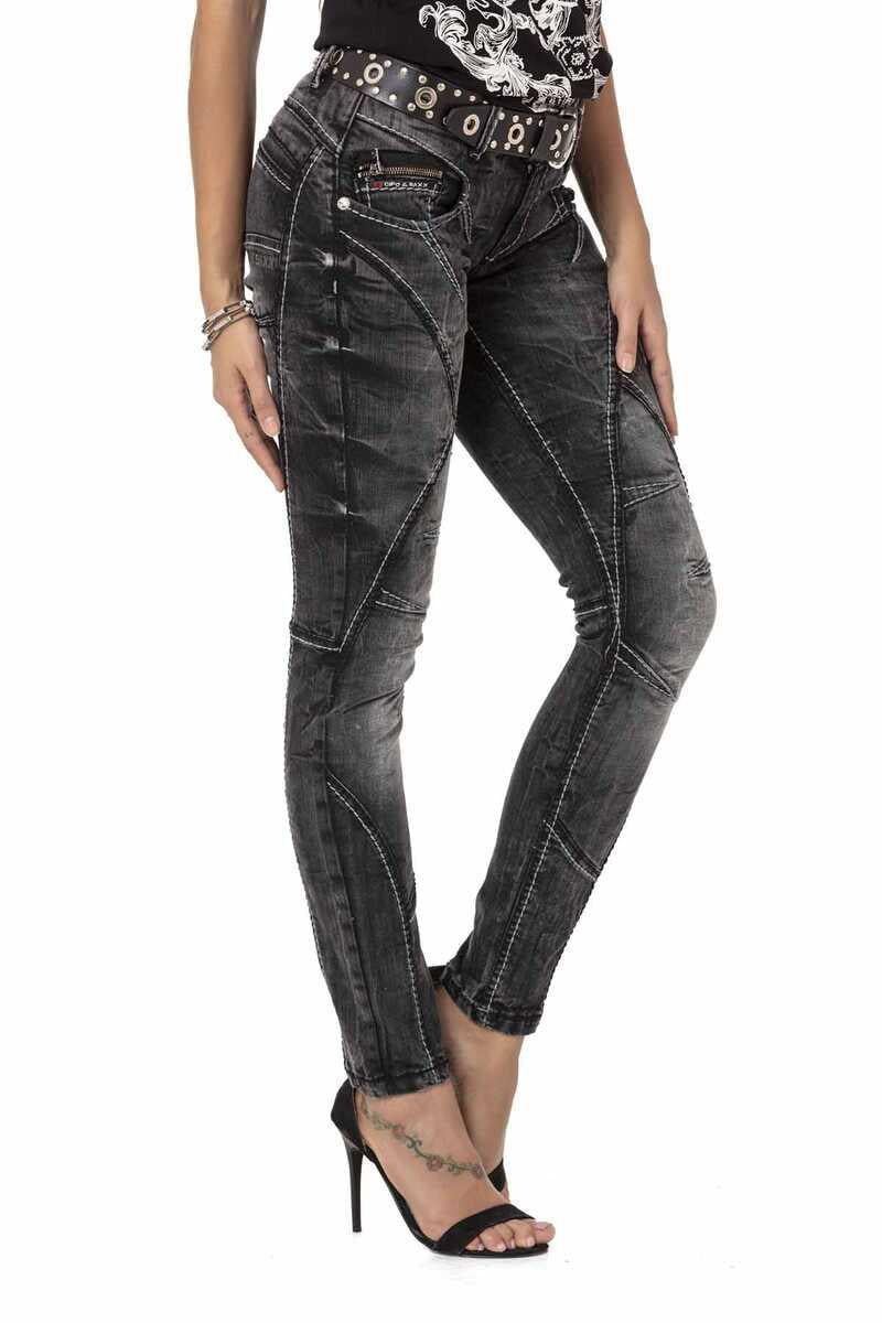 WD477 Women's straight jeans with trendy decorative seams