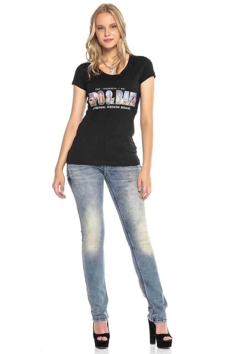 WD421 Women's Slim-Fit Jeans with Stud Trim