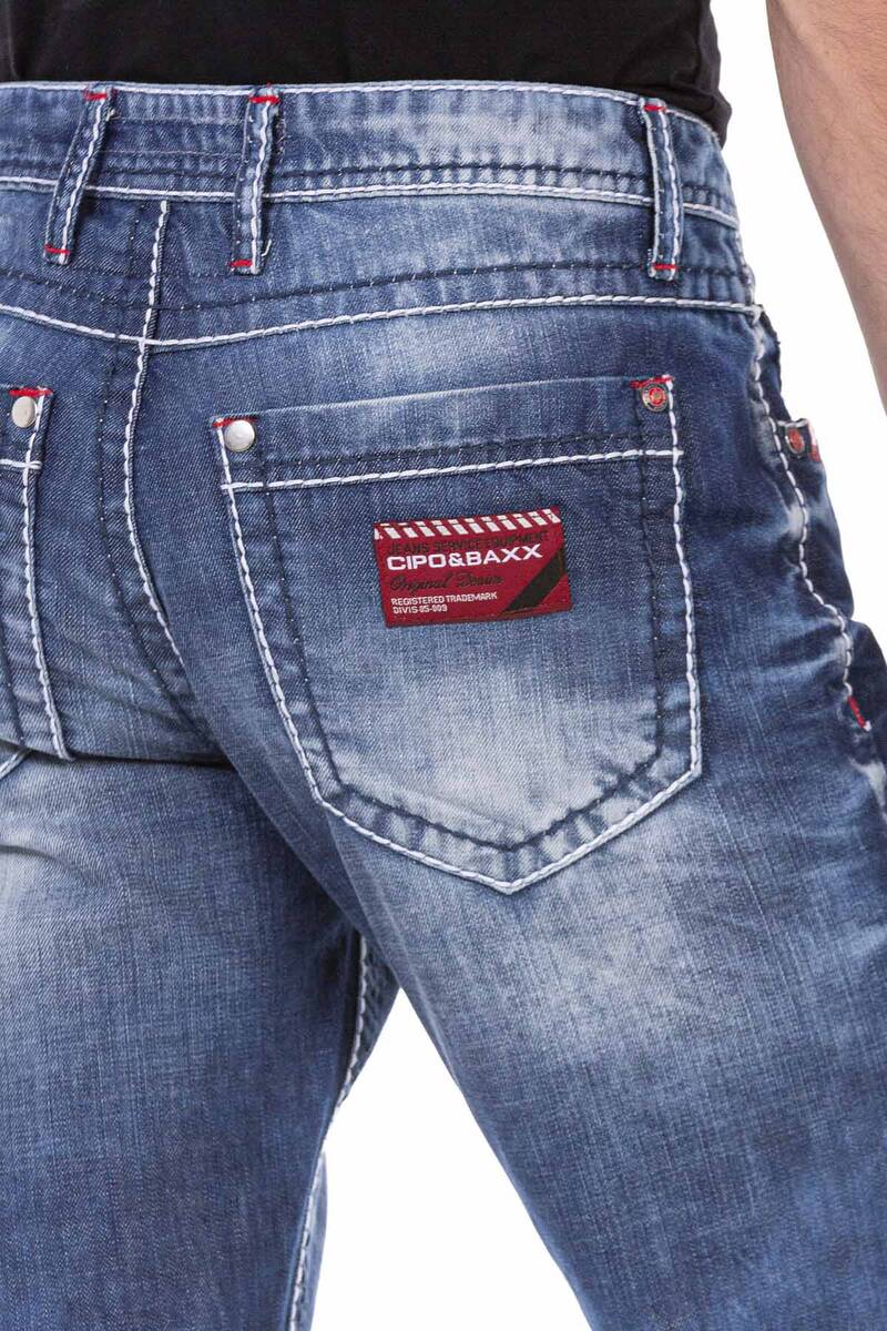 CD702 Men's Straight Fit Jeans with trendy decorative stitching
