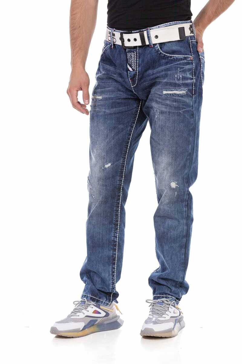 CD701 Men's comfortable jeans with trendy used elements