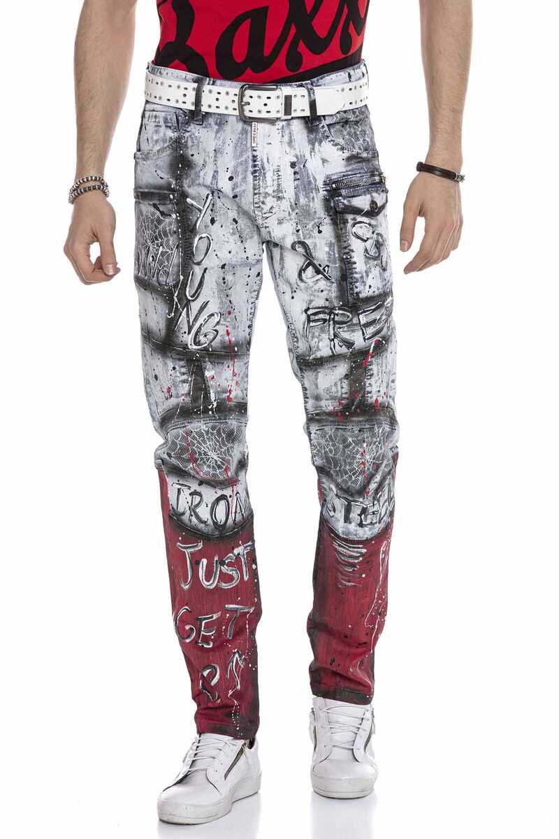 CD683 Men's Straight Fit Jeans with Versatile Prints