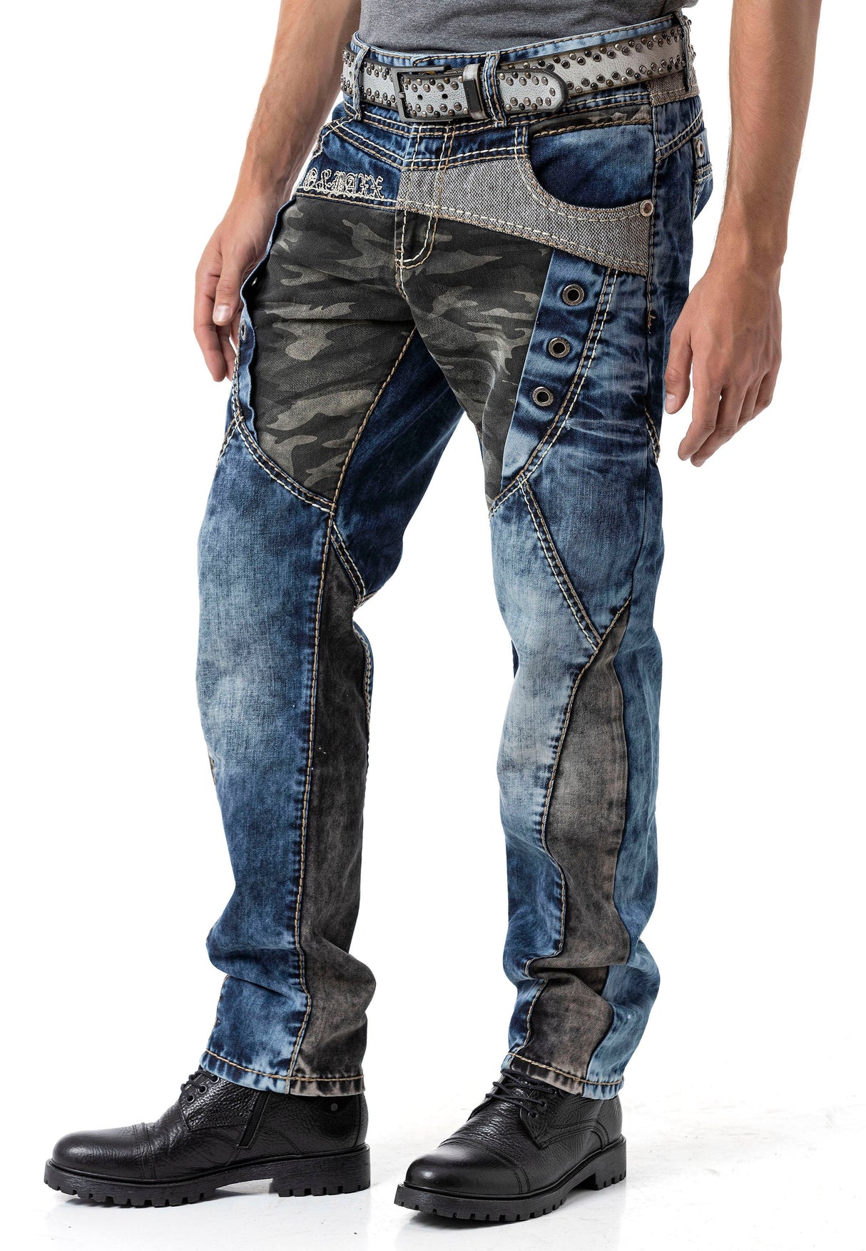 CD894 – Men's Jeans Stylish Patchwork Design, Regular Fit
