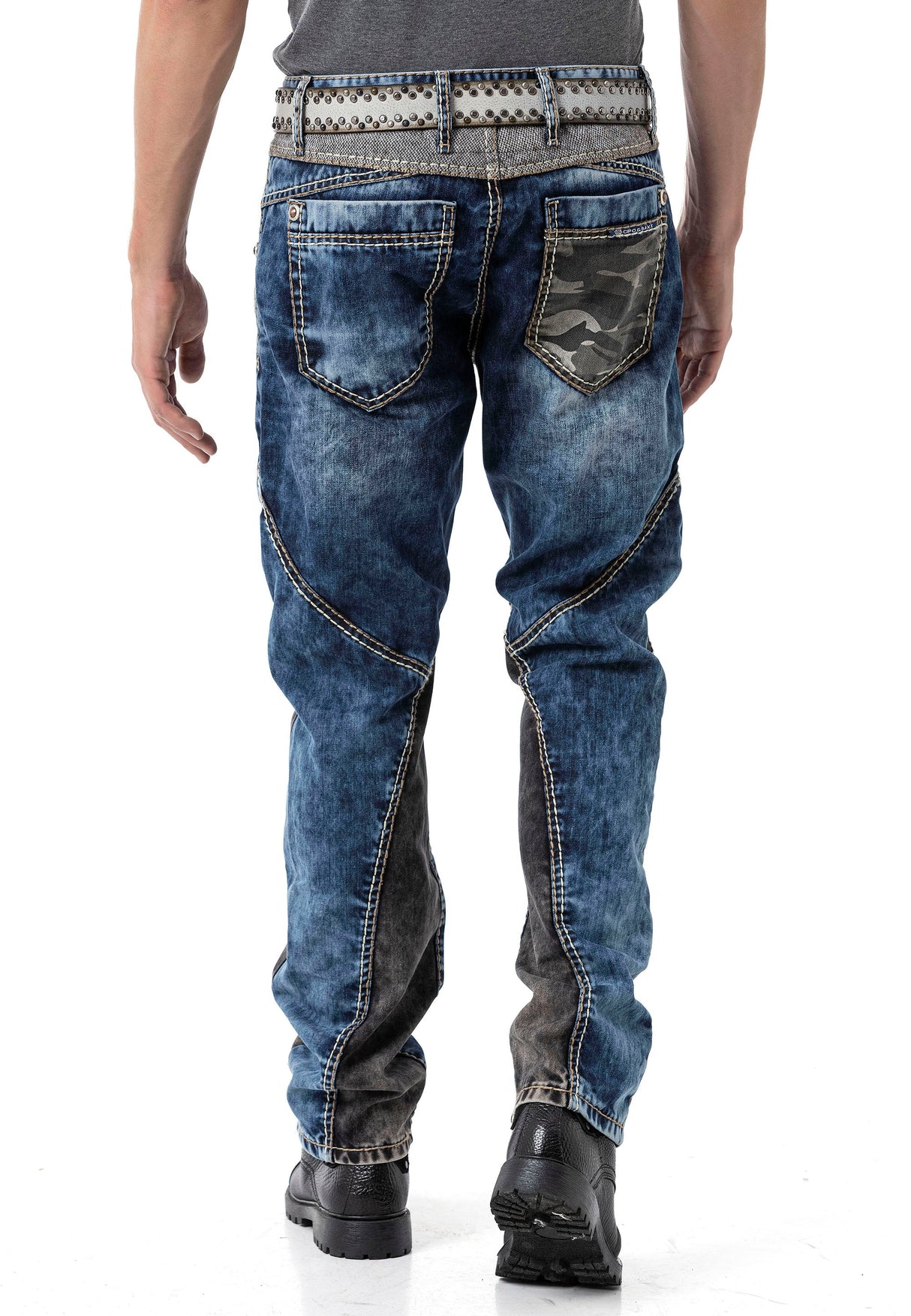 CD894 – Men's Jeans Stylish Patchwork Design, Regular Fit