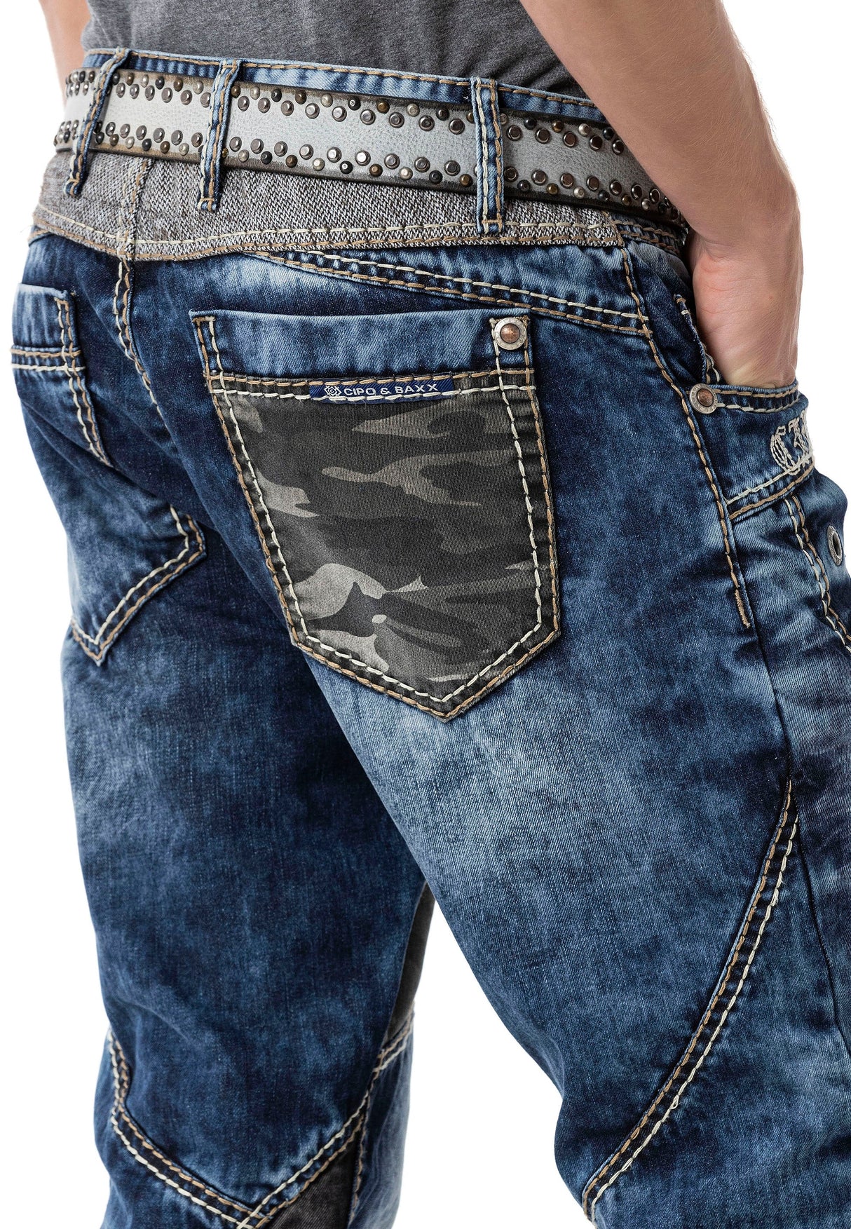 CD894 – Men's Jeans Stylish Patchwork Design, Regular Fit