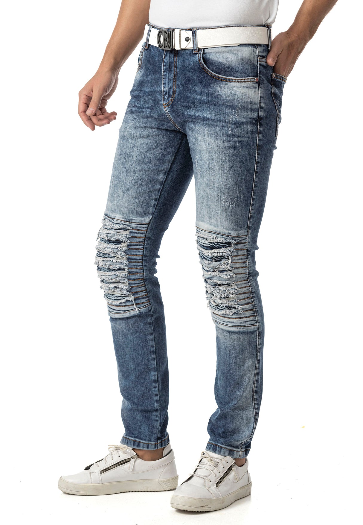 CD898 Men's Slim Fit Jeans – Stylish design with zipper details