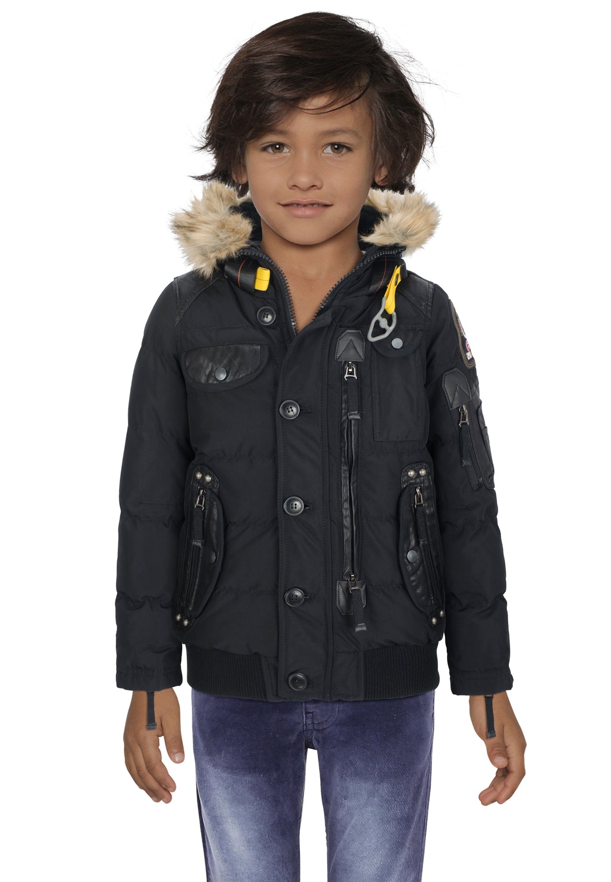 CMK103 Boys' Winter Jacket – Black children's jacket with fur hood & zippered pockets