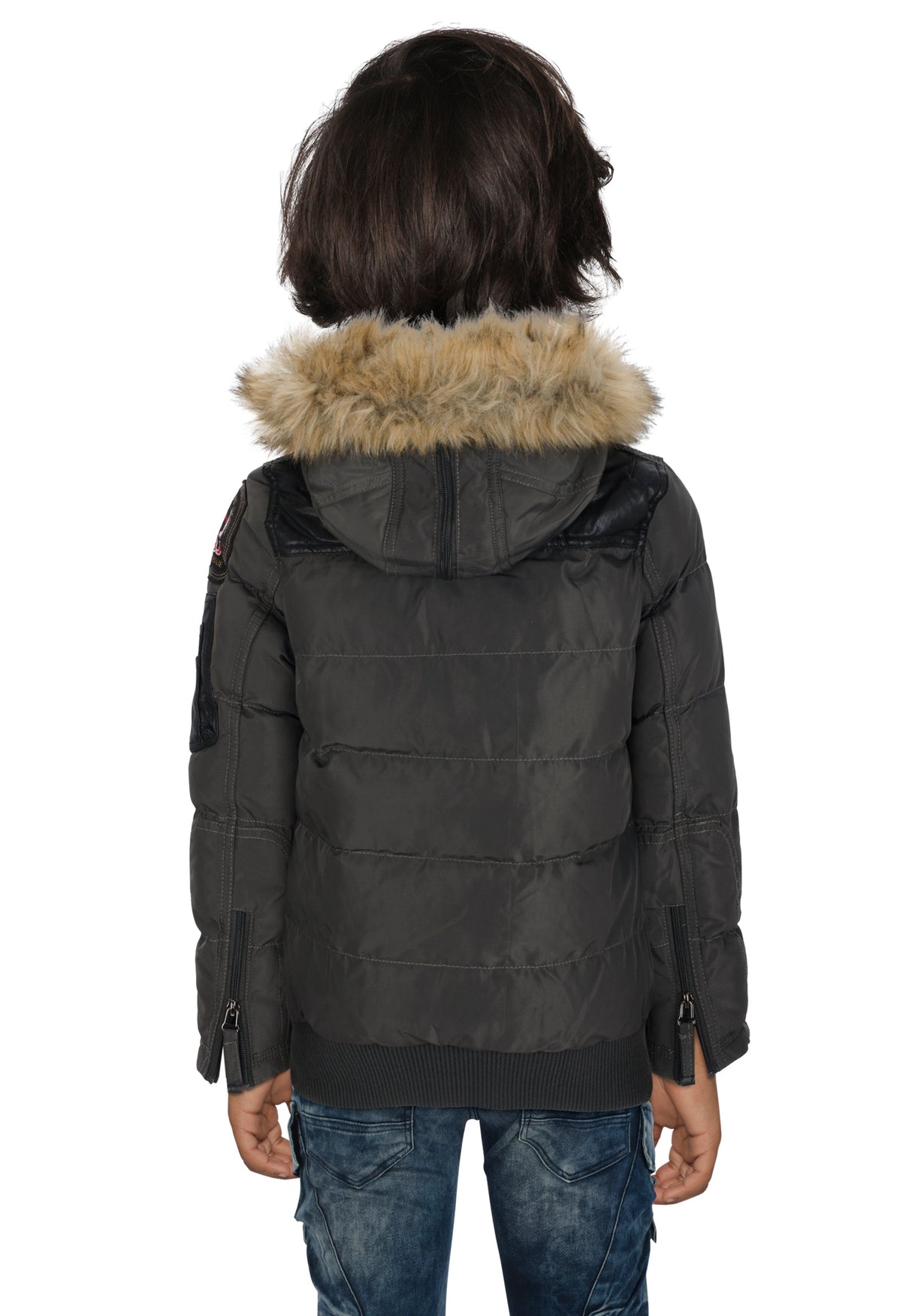 CMK103 Boys' Winter Jacket – Black children's jacket with fur hood & zippered pockets