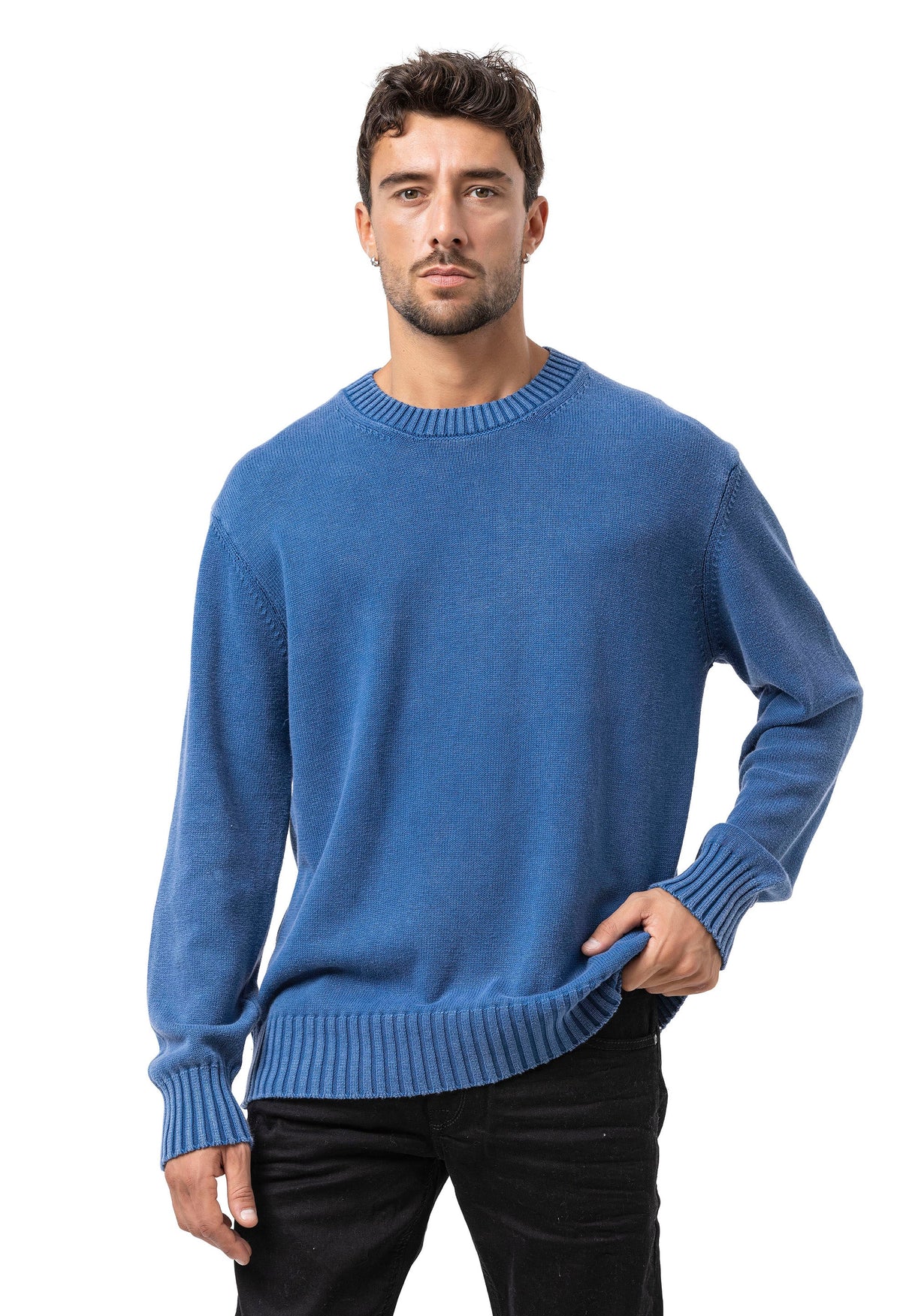 CP289 Men's Cotton Crew Neck Knit Sweater – Texture Meets Comfort