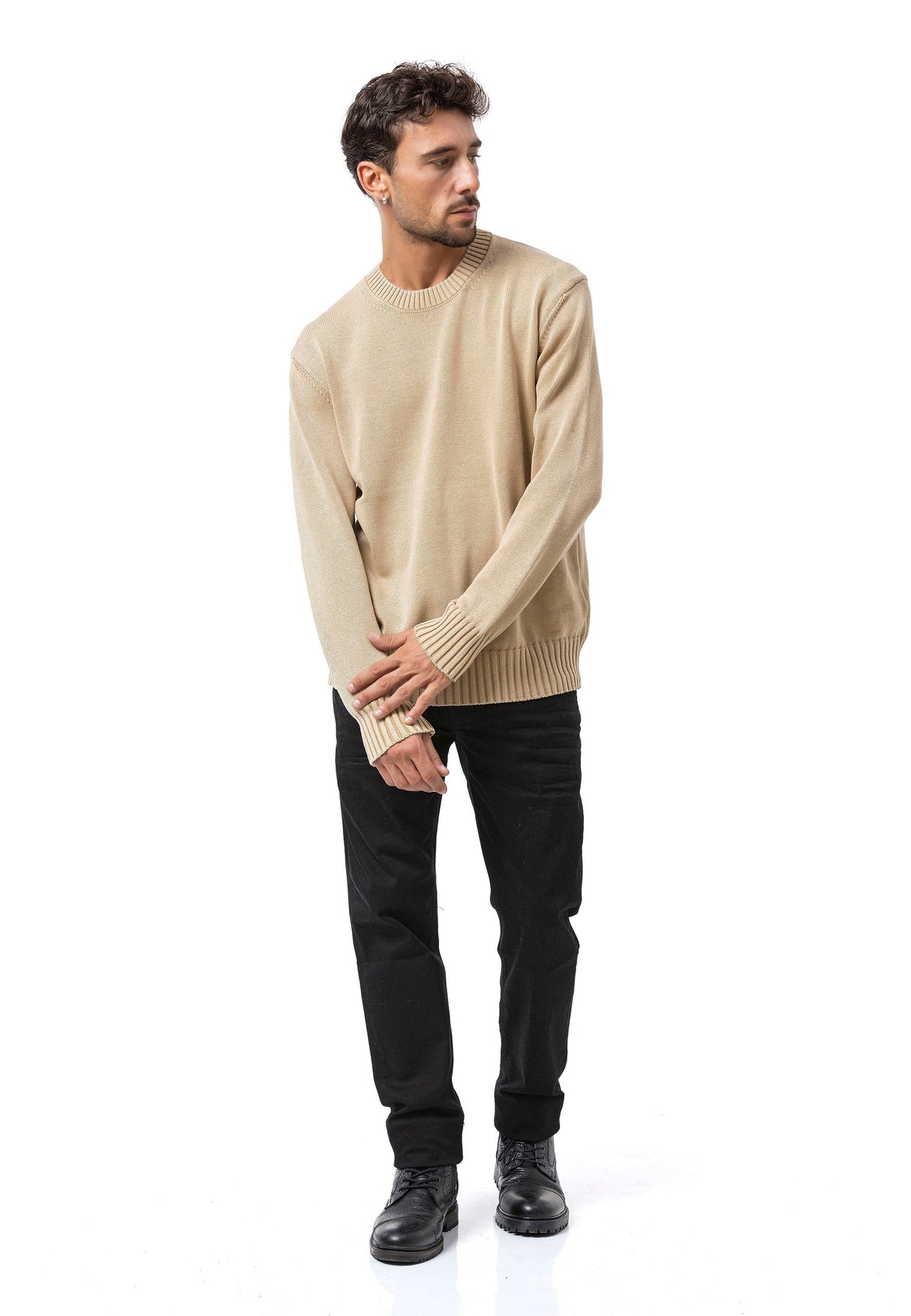 CP289 Men's Cotton Crew Neck Knit Sweater – Texture Meets Comfort