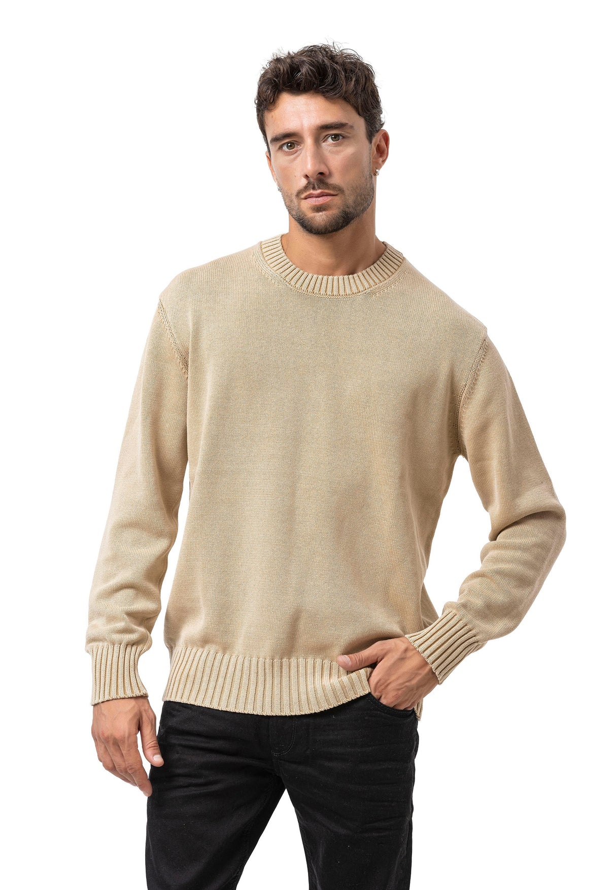 CP289 Men's Cotton Crew Neck Knit Sweater – Texture Meets Comfort