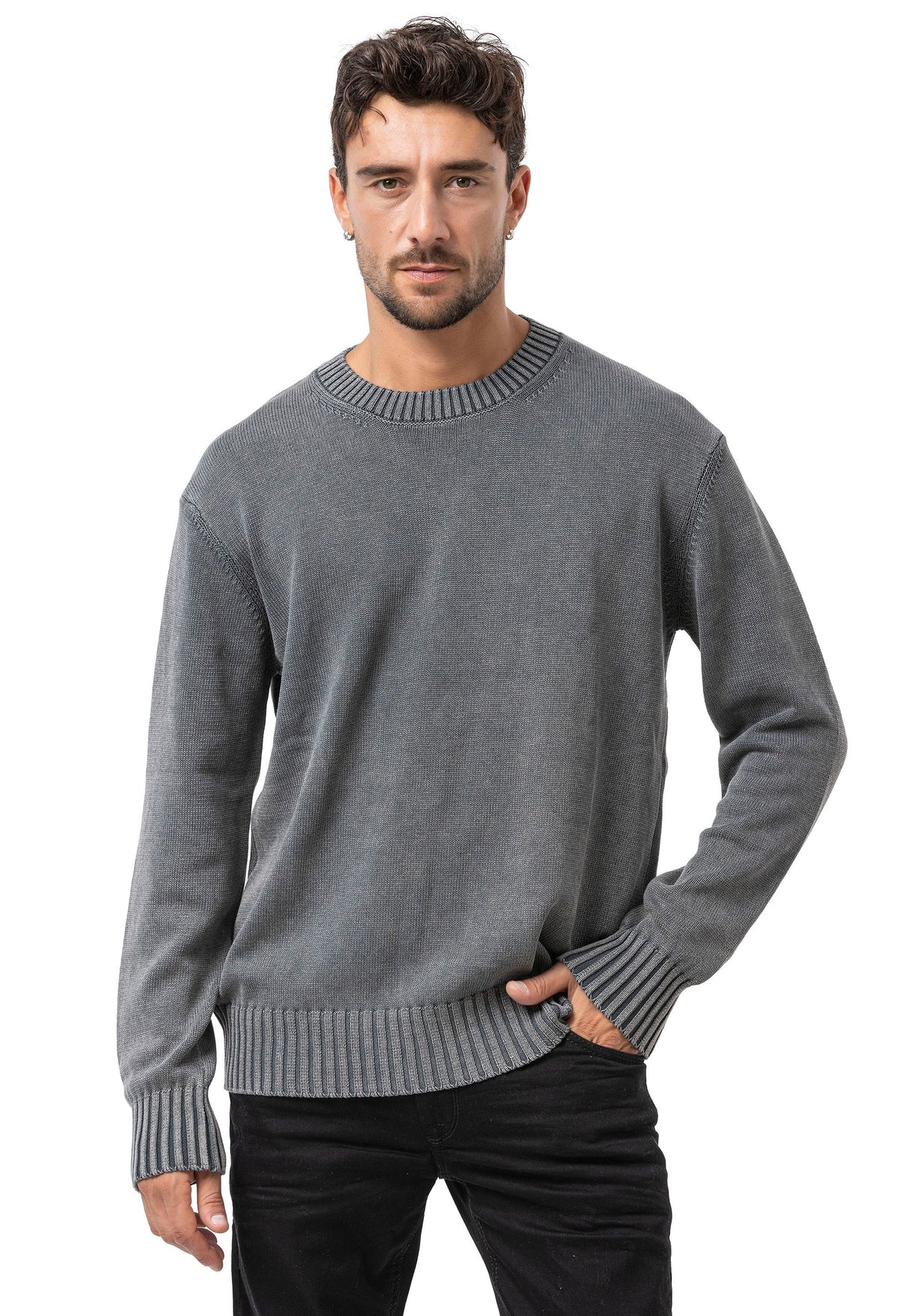 CP289 Men's Cotton Crew Neck Knit Sweater – Texture Meets Comfort