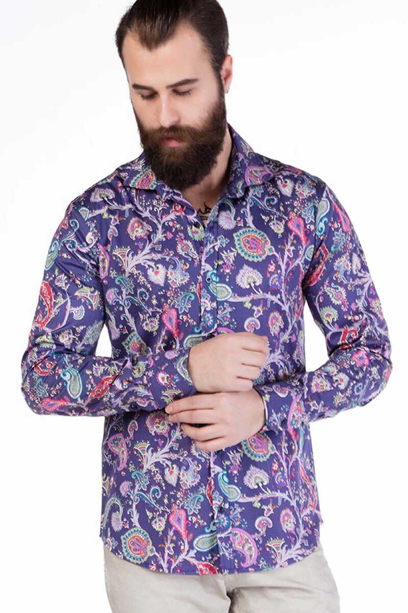 CH118 Men's long-sleeved shirt with trendy ethnic prints
